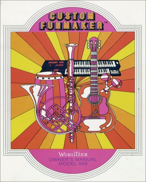 Owner's manual cover — "Custom Funmaker" with 1970s instrument collage artwork
